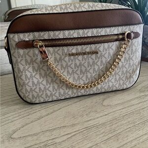 Michael Kors Monogram Beige and Brown Shoulder Bag